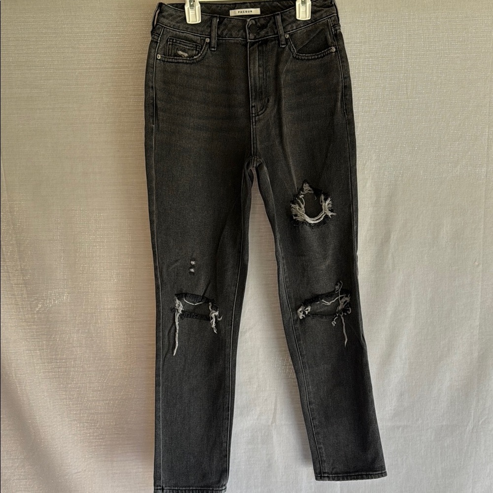 Pacsun mom jeans Junior Women's size 01/25 distressed holes grey